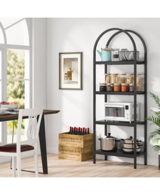 Tribe signs 4-Tier Open Bookshelf, 70.8" Industrial Arched Bookcase Storage Shelves with Metal Frame for Office, Bedroom, Living Room