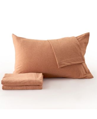 Heathered Melange T-shirt Jersey Knit Cotton Blend 4 Piece Sheet Set, California King