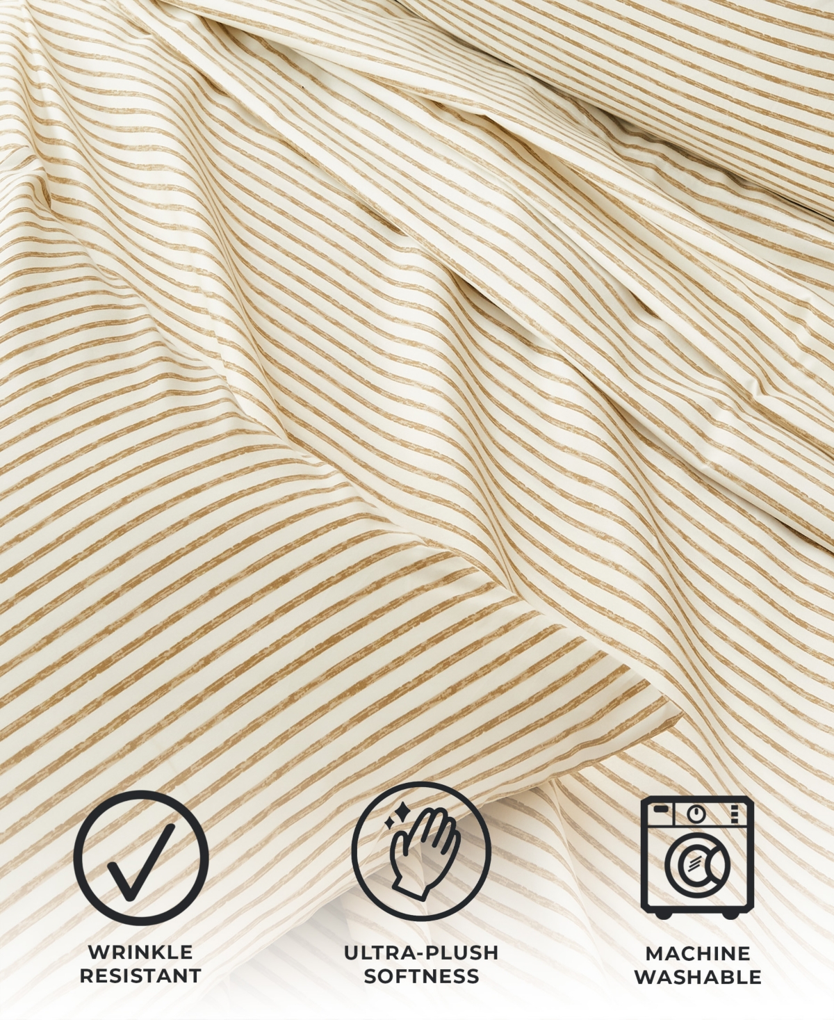 Premium Comforts Striped Wrinkle Resistant Microfiber 3-Pc. Sheet Set, - Stripe - Light Taupe