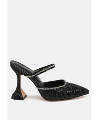 Iris Glitter Diamante Embellished Spool Heel Sandals