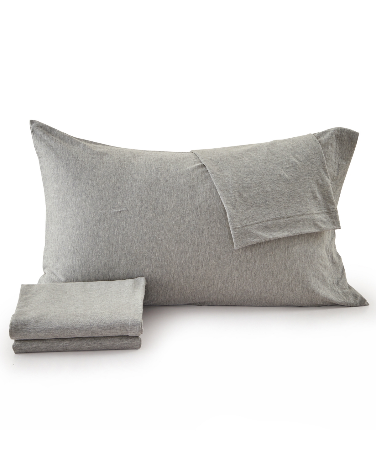 Premium Comforts Heathered Melange T-shirt Jersey Knit Cotton Blend 4 Piece Sheet Set, King In Light Gray