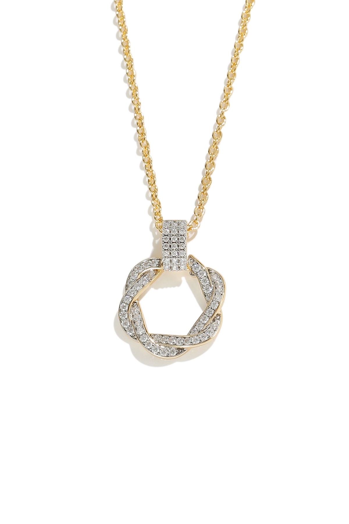 Ysabel Pave Eternity Twist Hoop Pendant Necklace - Silver