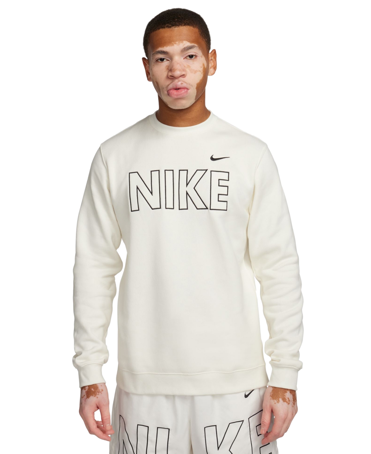 Nike Men's Sportswear Club Fleece Embroidered Logo Sweatshirt In Sail,(black)