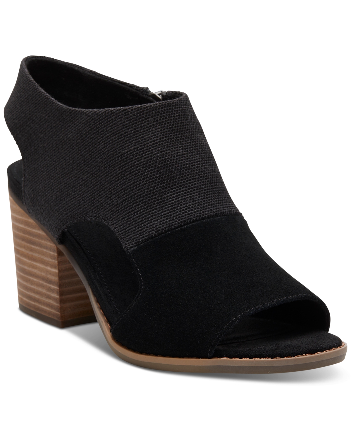 Toms Women's Eliana Peep-toe Cutout Block-heel Sandals In Black Suede