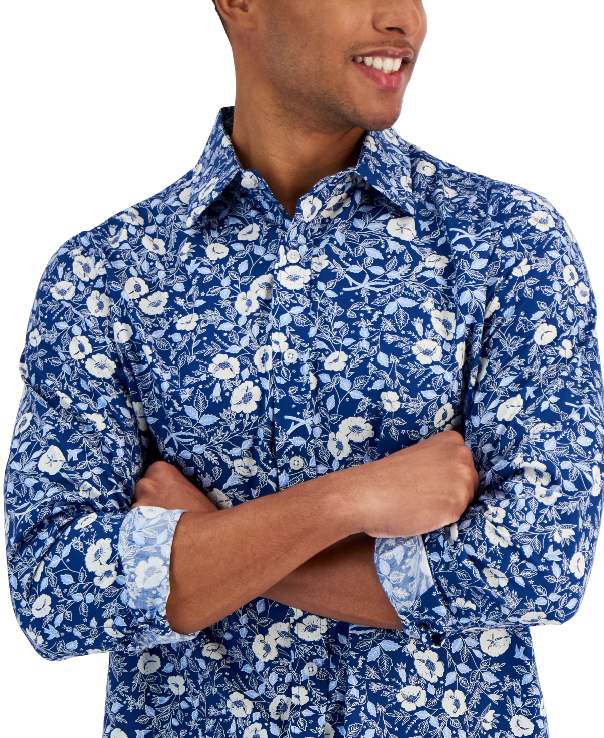 Shop Club Room Men's Woven Floral Shirt, Created For Macy's In Navy Crush