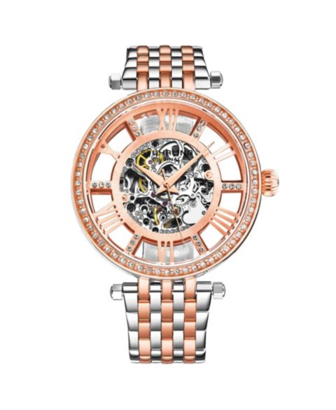 Женские часы Stuhrling 3944 Delphi Automatic Skeleton Watch 38mm, Silver-tone, Crystal Bezel, Roman Numerals, Stainless Steel Bracelet, цвет: Розовое золото
