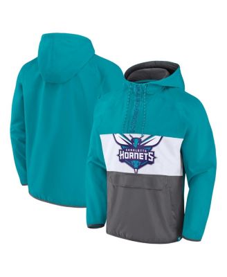 Men's Teal, Gray Charlotte Hornets Anorak Flagrant Foul Color-Block Raglan Hoodie Half-Zip Jacket
