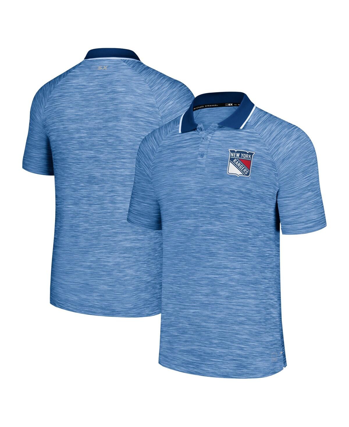 Msx By Michael Strahan Men's  Blue New York Rangers Strategy Raglan Polo Shirt