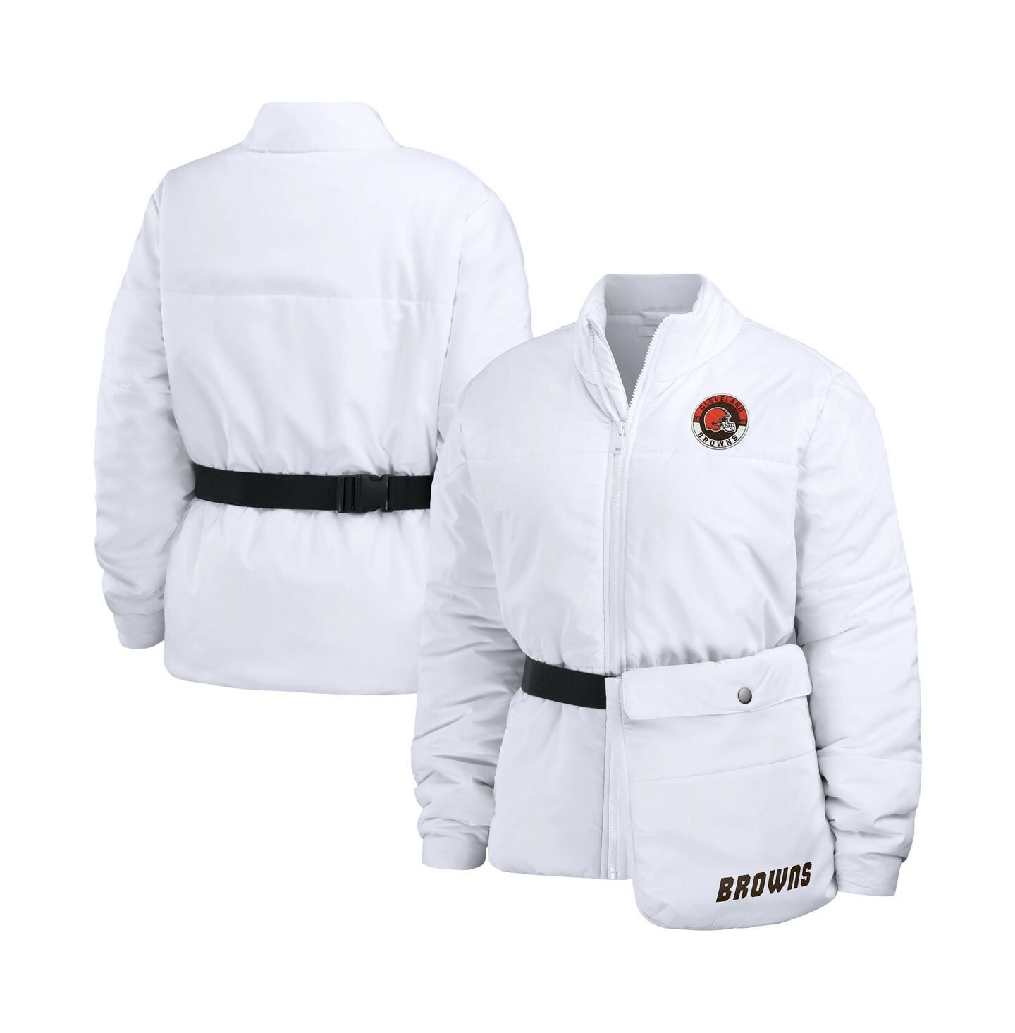 Женская куртка WEAR by Erin Andrews White Cleveland Browns Packaway Full-Zip Puffer — фото 1