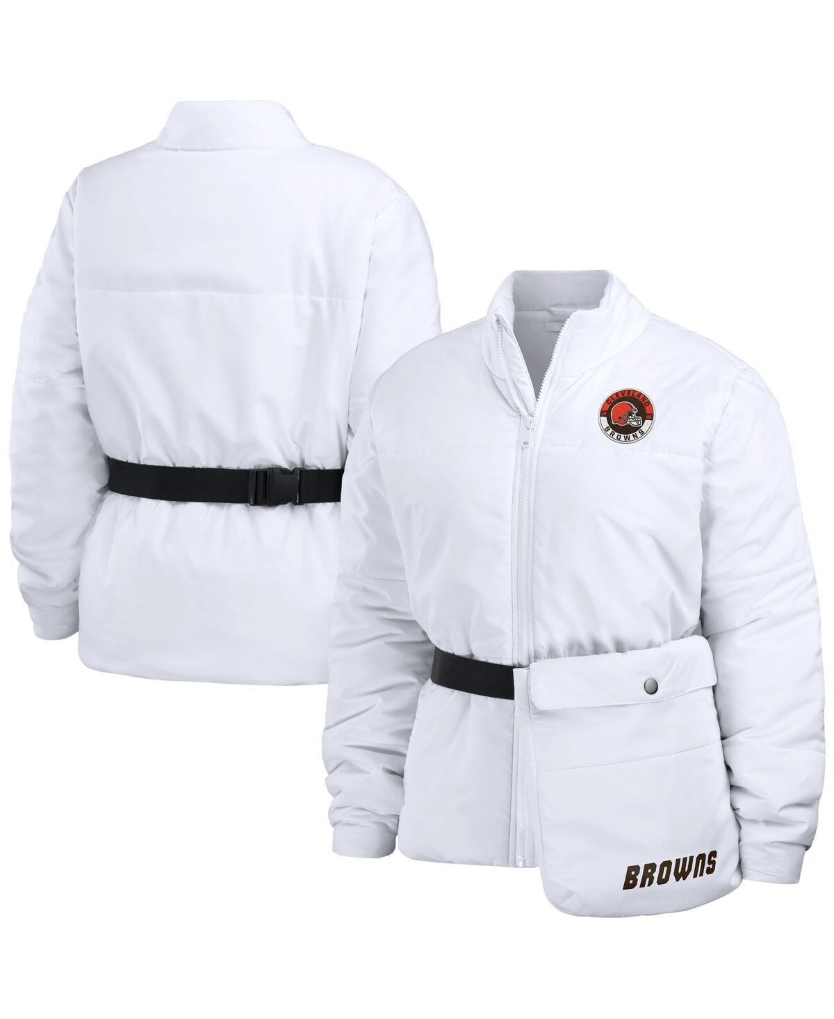 Wear By Erin Andrews Women's  White Cleveland Browns Packaway Full-zip Puffer Jacket