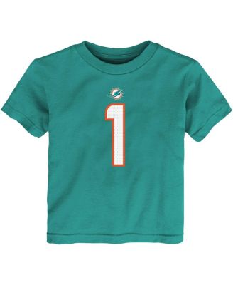 Toddler Boys and Girls Tua Tagovailoa Aqua Miami Dolphins Player Name and Number T-shirt