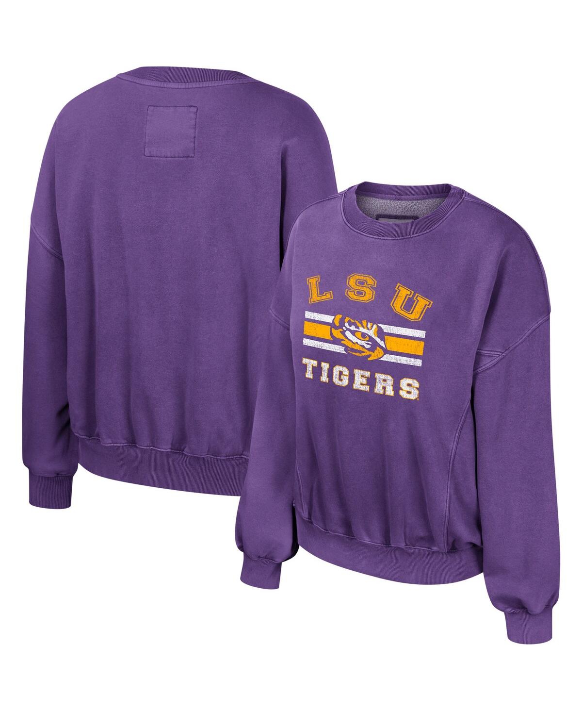 Women's Colosseum Purple Lsu Tigers Audrey Washed Pullover Sweatshirt - Purple