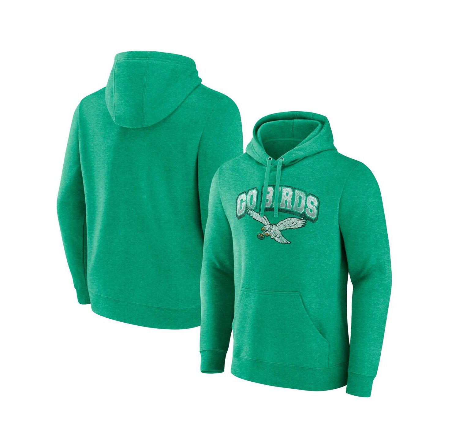 Men's Kelly Green Distressed Philadelphia Eagles Gridiron Classics Go Birds Vintage-Like Arch Pullover Hoodie