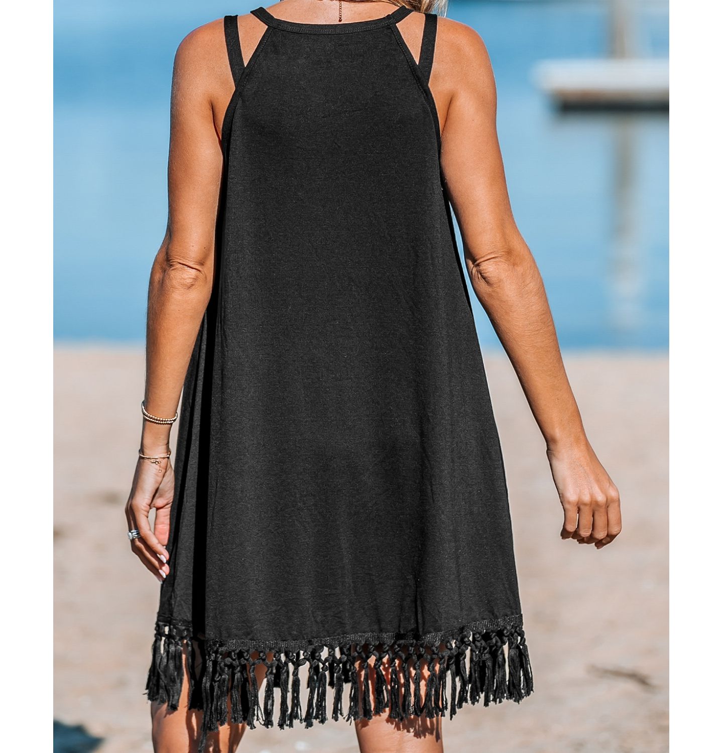 Женское платье Cupshe Boho Breeze Tassel Cover Up, цвет: Чёрный — фото 4