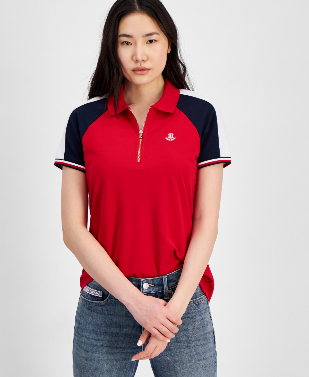 Shop Tommy Hilfiger Women's Colorblocked Polo Shirt In Medium Red