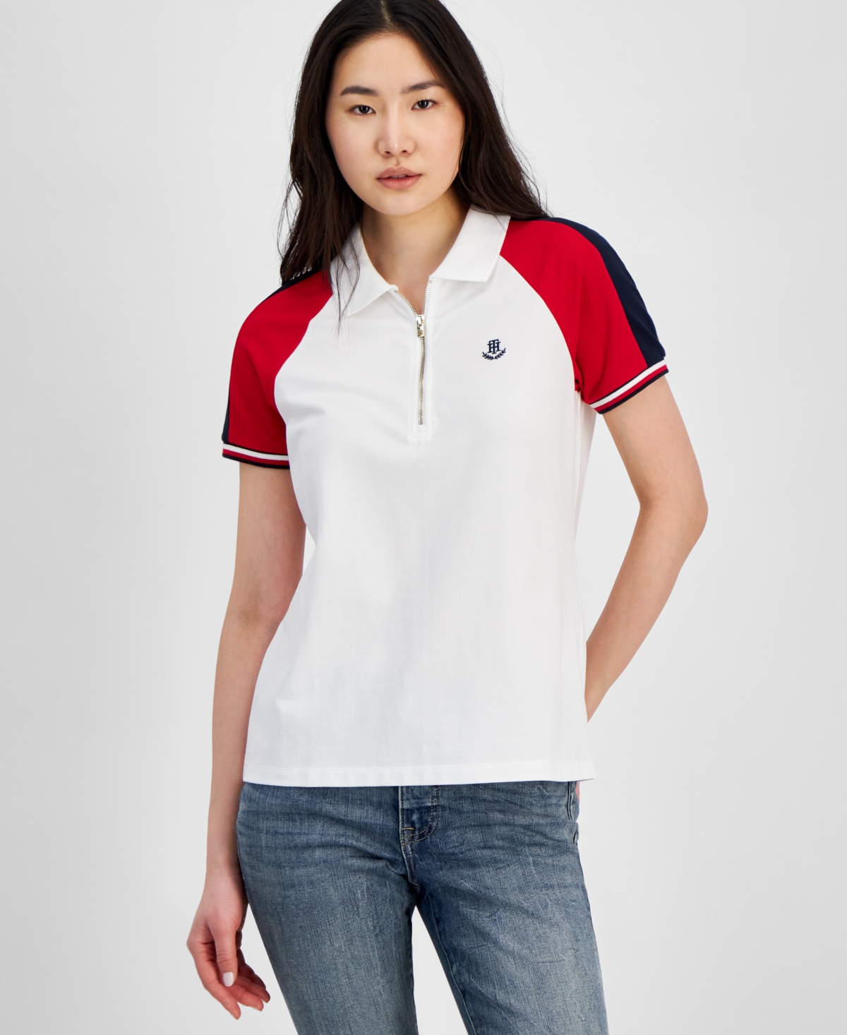 Shop Tommy Hilfiger Women's Colorblocked Polo Shirt In White