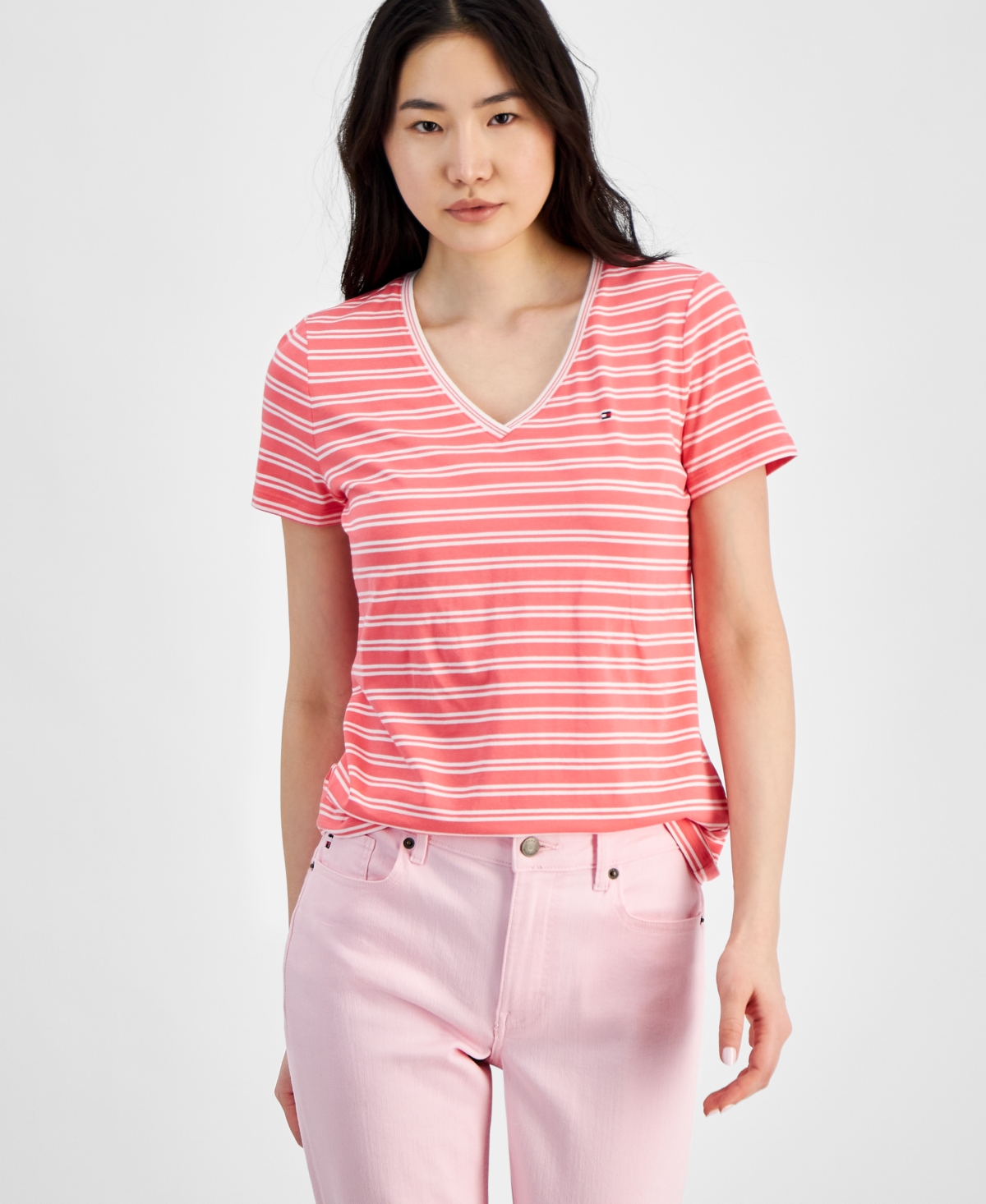 Tommy Hilfiger Women's Short-sleeve Double Striped Tee In Lt,paspink