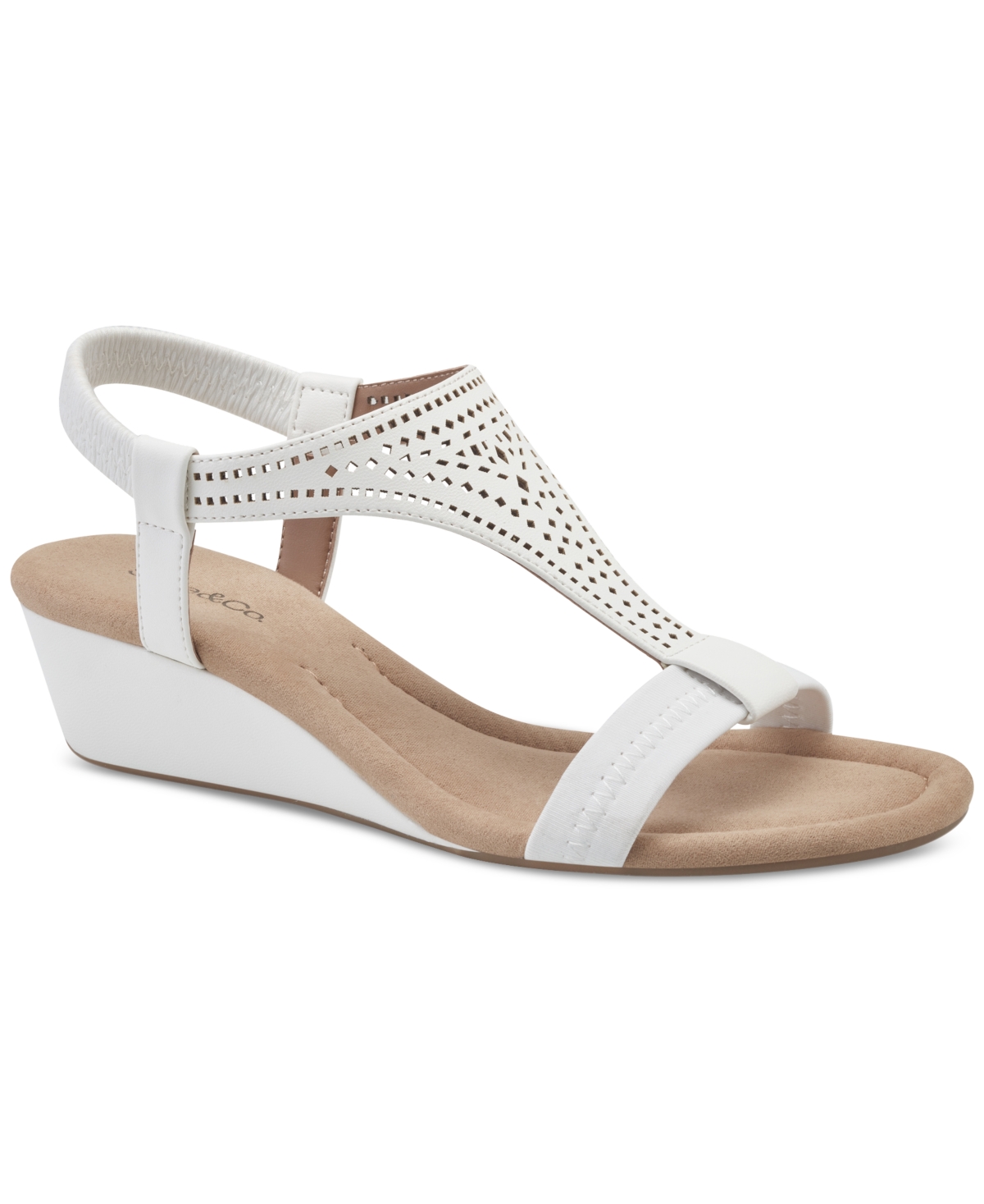 Style & Co Women's Step N Flex Vacanzaa Wedge Sandals, Created For Macy's In White Perforated