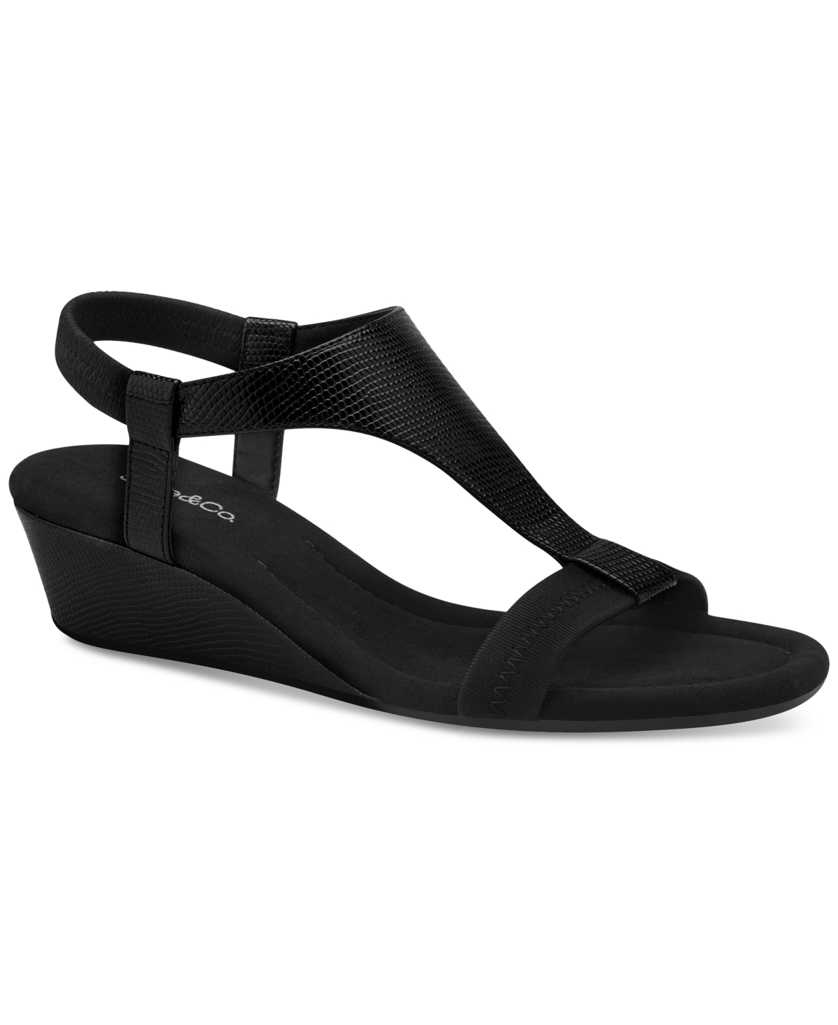 Style & Co Women's Step N Flex Vacanzaa Wedge Sandals, Created For Macy's In Black Lizard