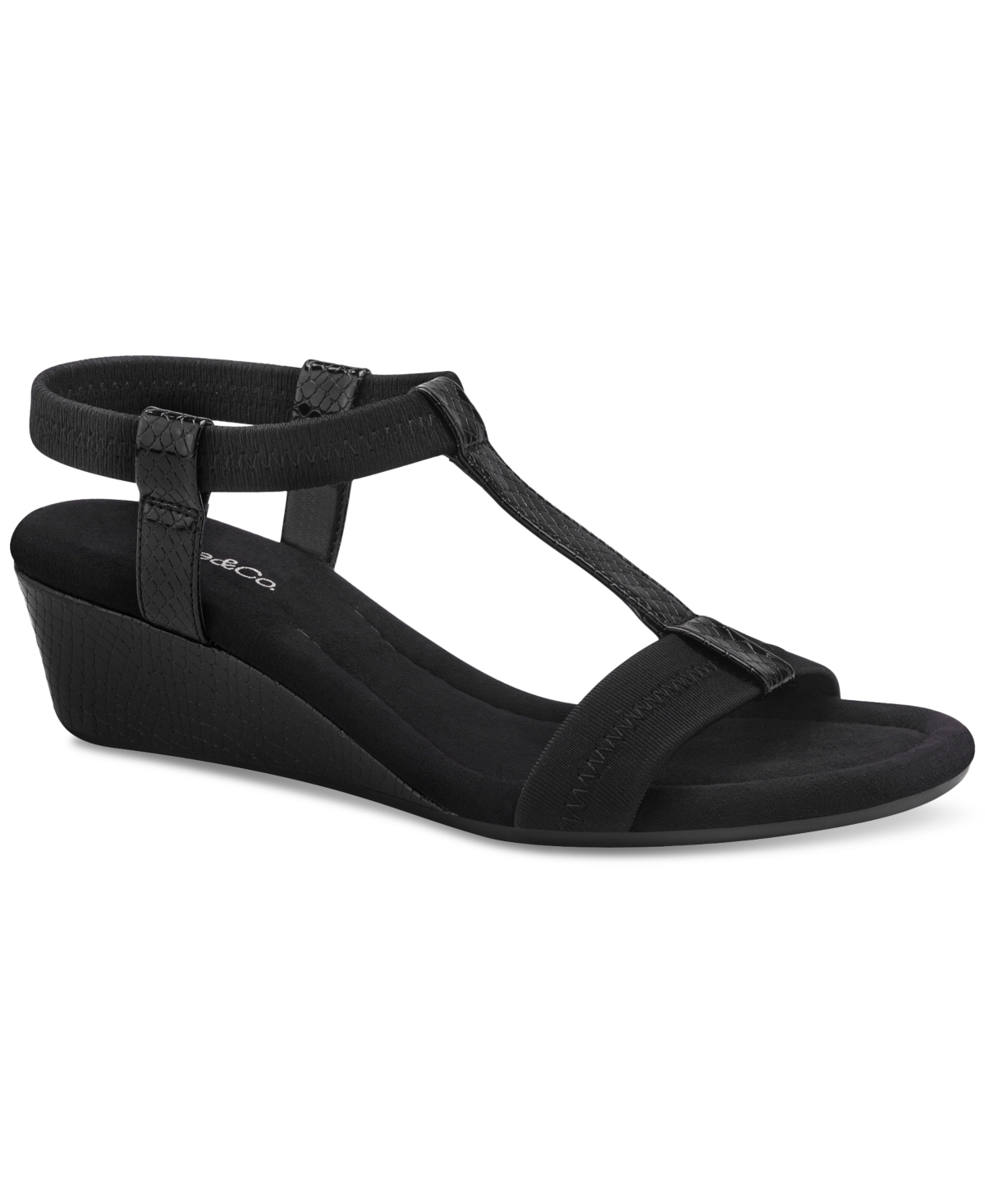 Style & Co Women's Step N Flex Voyage Wedge Sandals, Created For Macy's In Black Patent Snake