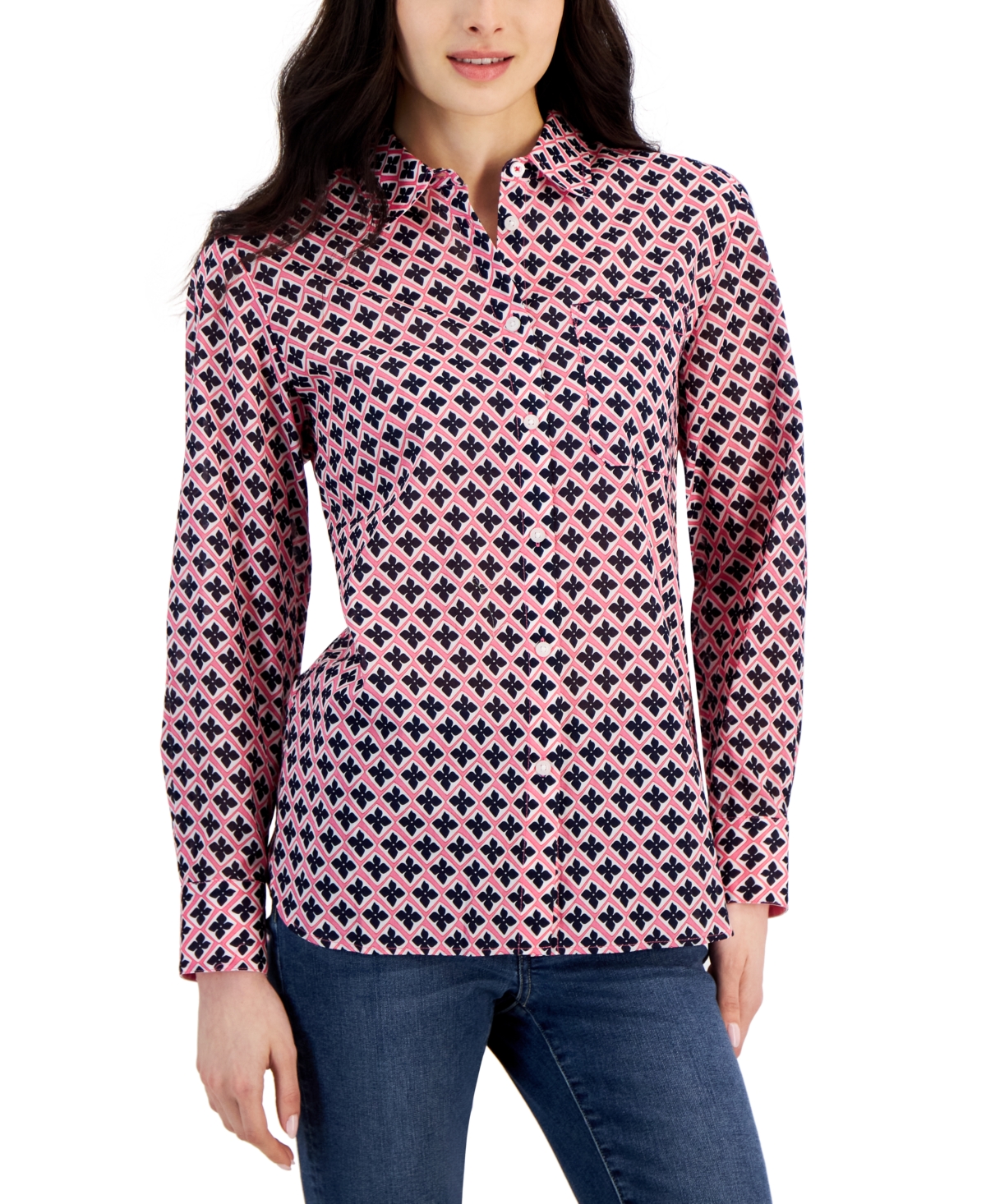 Nautica Jeans Women's Printed Long-sleeve Cotton Shirt In Sangria Sunset Multi