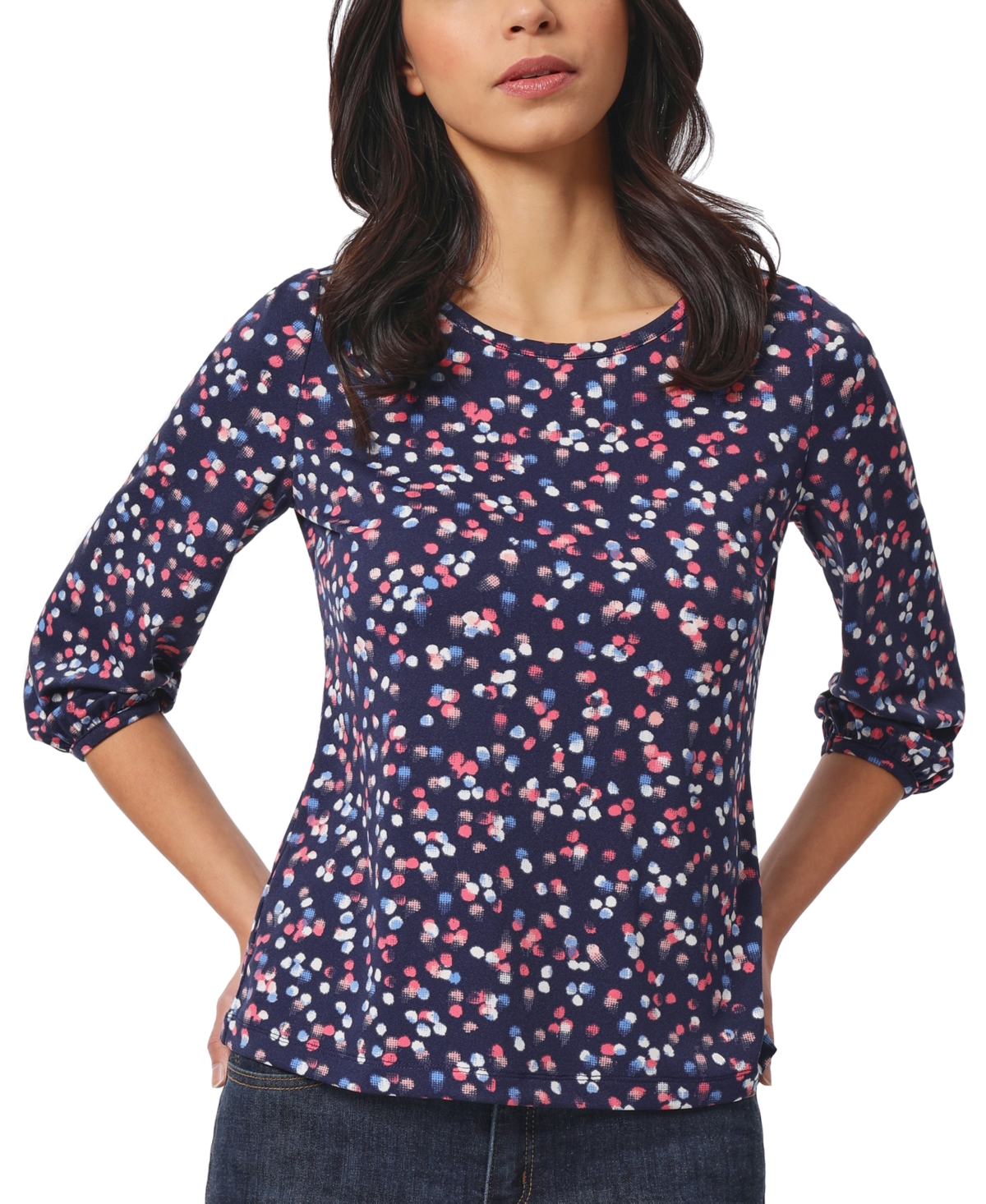Shop Jones New York Women's Blouson-sleeve Dot-print Top In Pacific Navy Multi