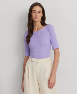 로렌 랄프로렌 Lauren Ralph Lauren Womens Stretch Cotton Boatneck Top,Wild Lavender