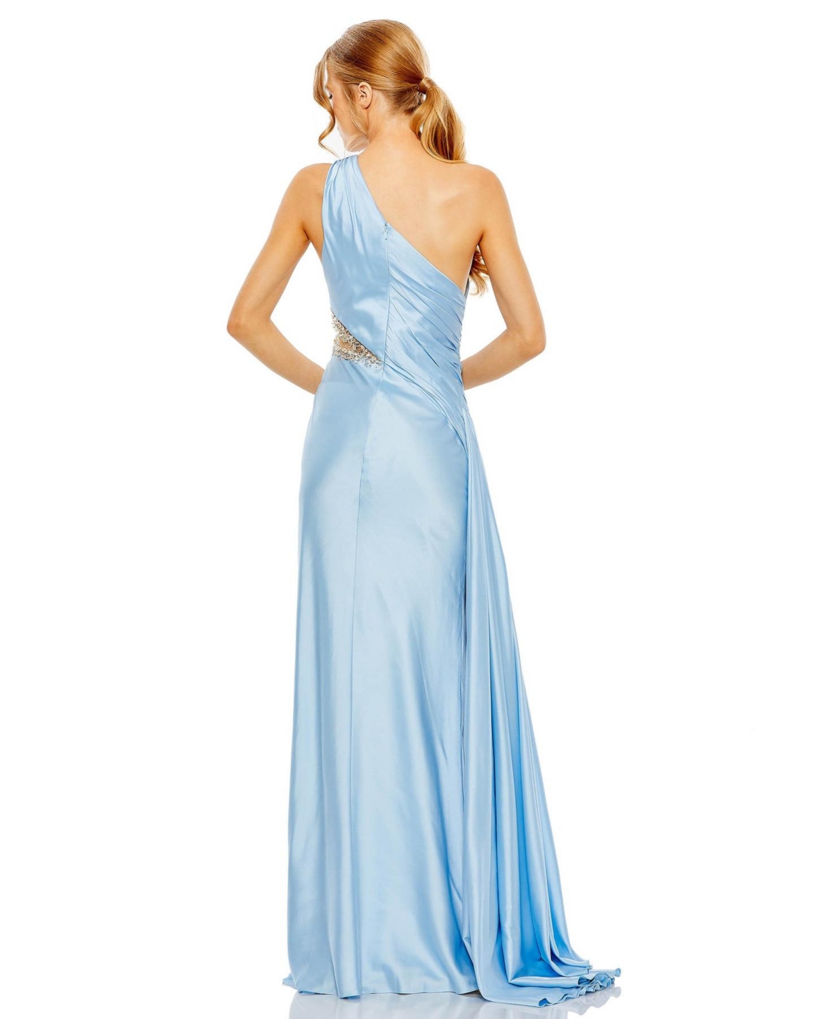 Women's One Shoulder Embellished Satin Gown