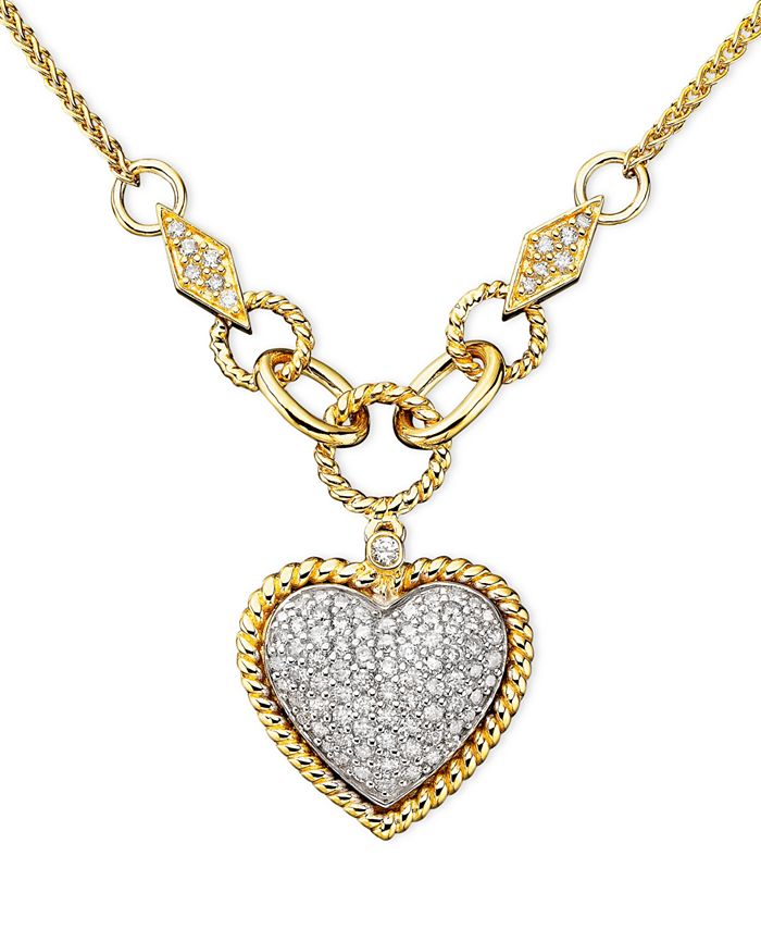 Diamond Pave Heart Lock and Key 18k Gold Pendant Necklace Estate Fine  Jewelry