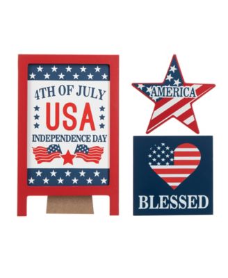 Set of 3 Patriotic, Americana Wooden Block Table Sign