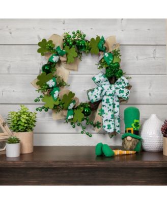 Burlap Bows and Shamrocks St. Patrick's Day Wreath, 24", Unlit