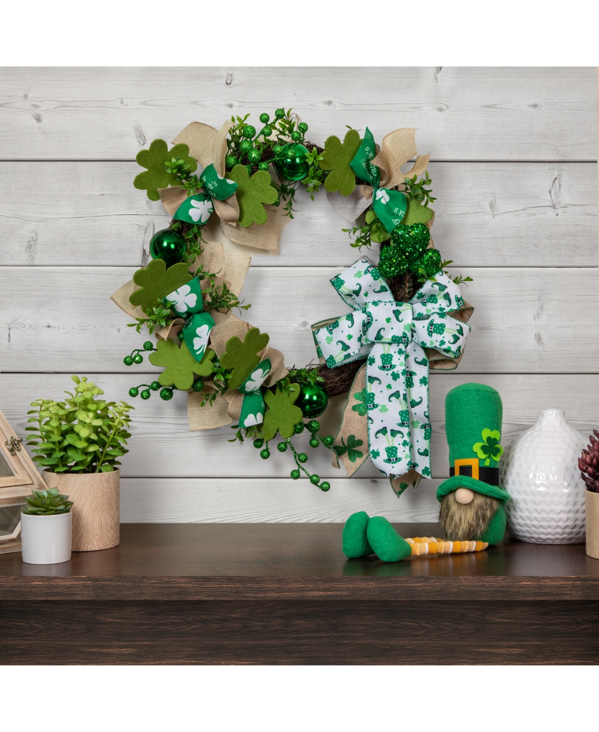 Shop Northlight Burlap Bows And Shamrocks St. Patrick's Day Wreath, 24", Unlit In Green