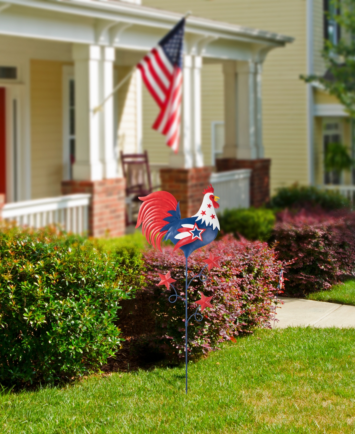 Glitzhome H Patriotic, Americana Metal Rooster Yard Stake