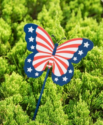 24" H Set of 3 Patriotic, Americana Metal Butterflies Yard Stake