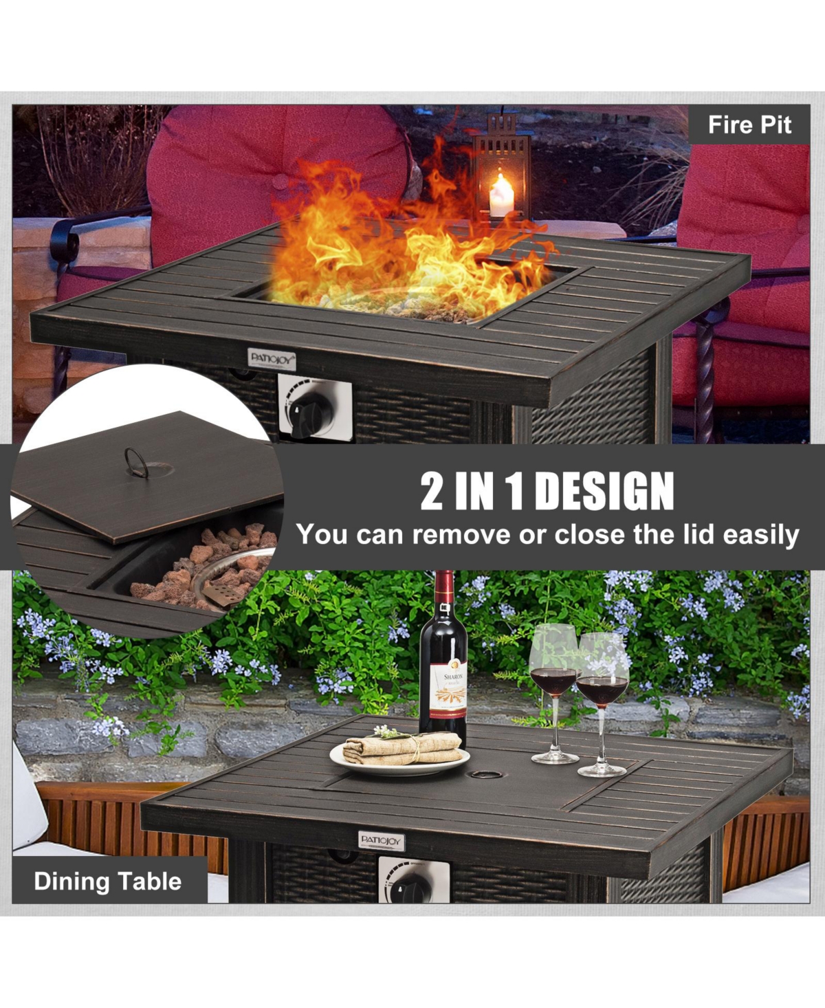 30 Inch 50000 Btu Square Propane Gas Fire Pit Table with Table Cover