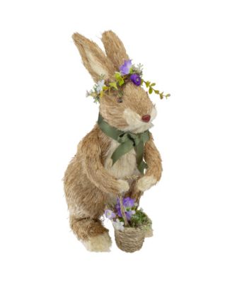 15" Sisal Rabbit with Basket Easter Figure