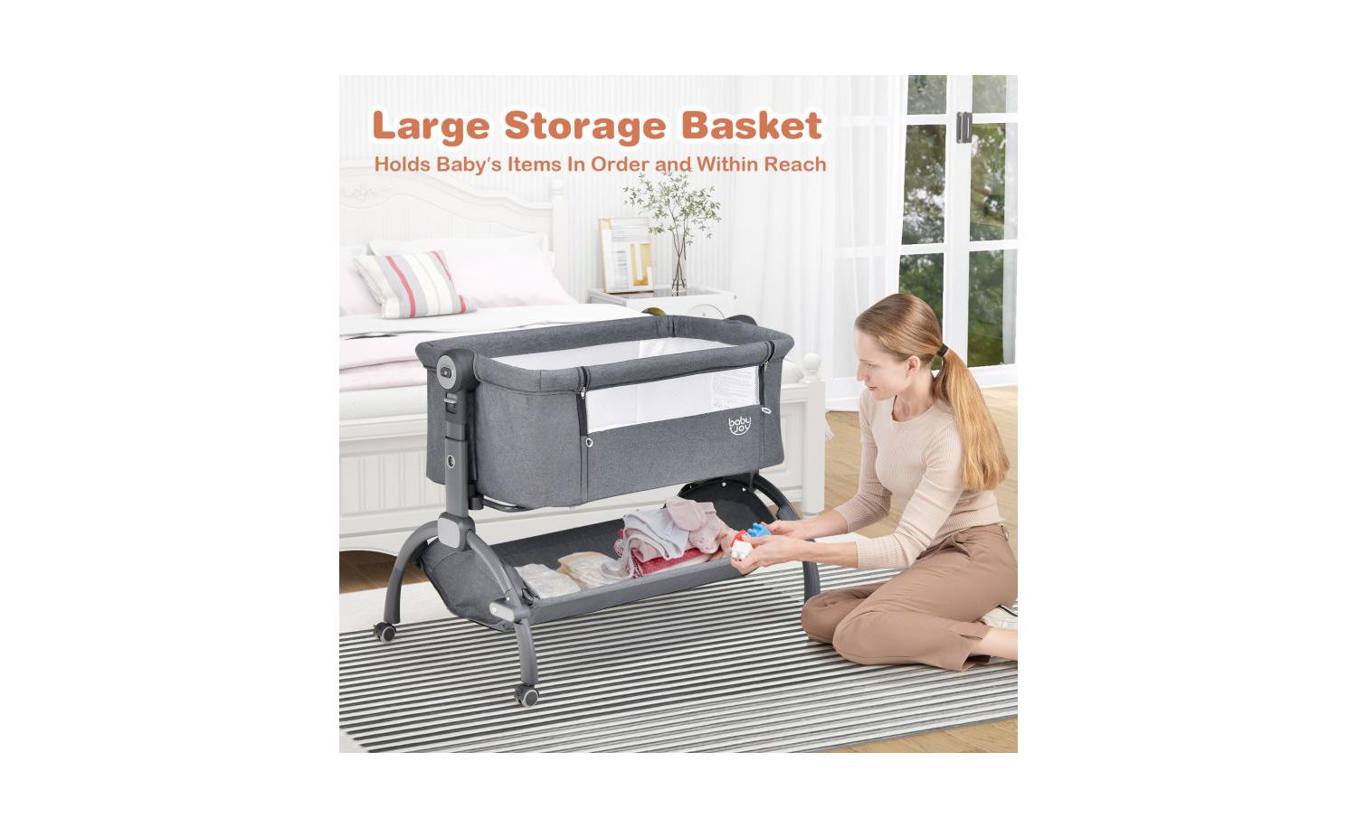 3 in 1 Infant Bassinet with Adjustable Height and Secure Double Lock