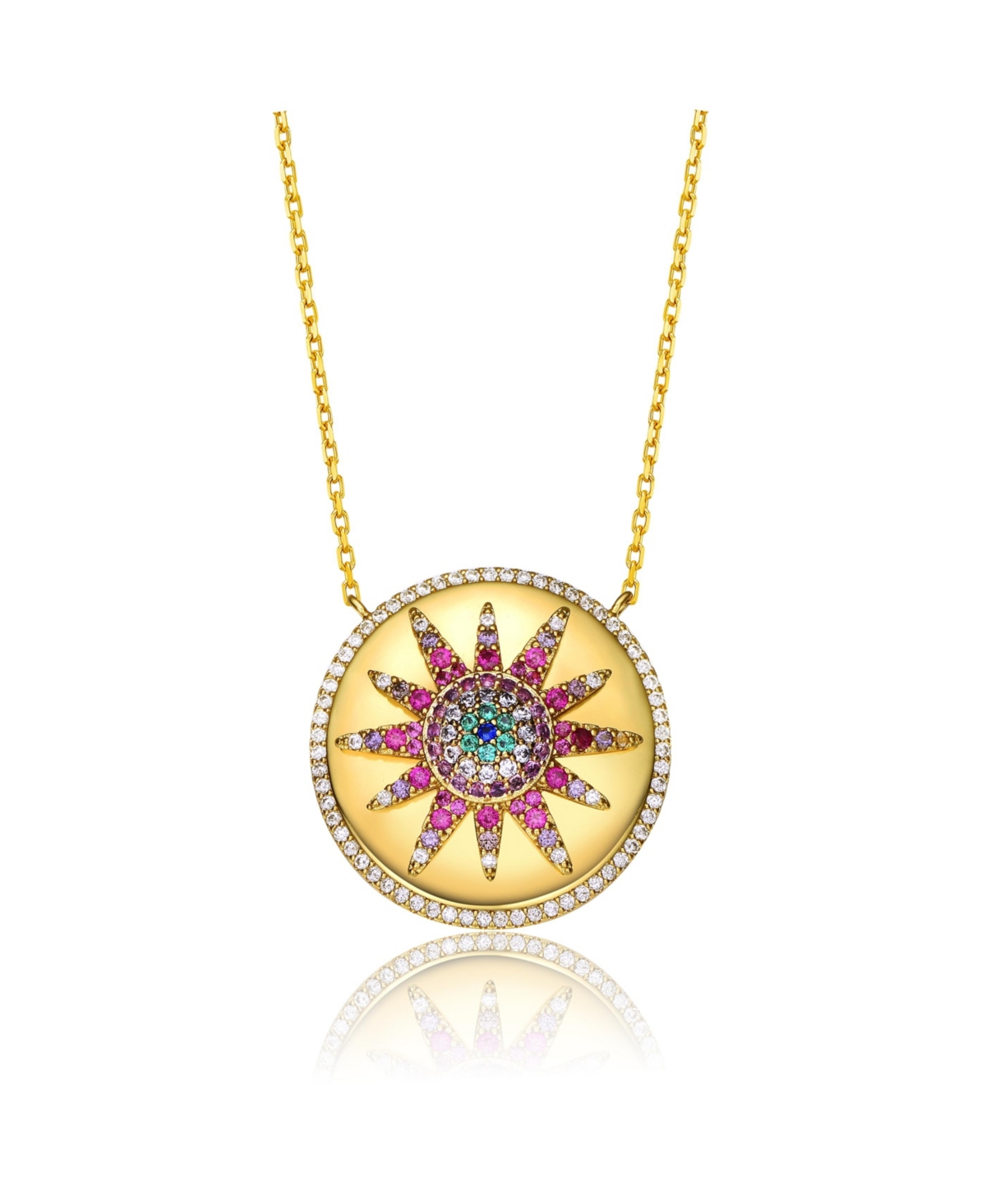 Teens/Young Adults Sterling Silver 14K Gold Plated Multi Color Cubic Zirconia Necklace - Gold