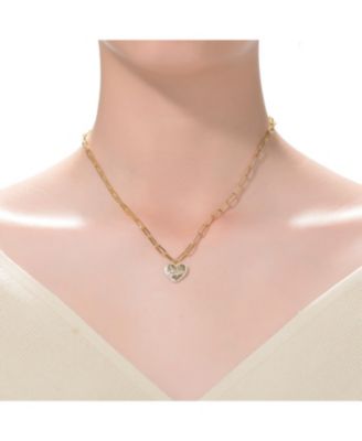 Chic Teens/Young Adults 14K Gold Plated Cubic Zirconia Heart Charm Necklace