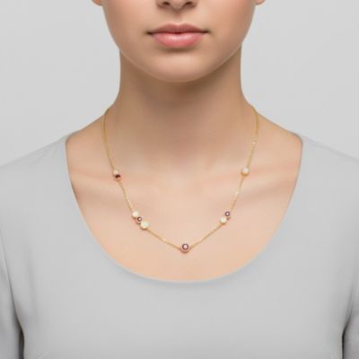 Sterling Silver 14K Gold Plated Lovely Red and Clear Cubic Zirconia Necklace