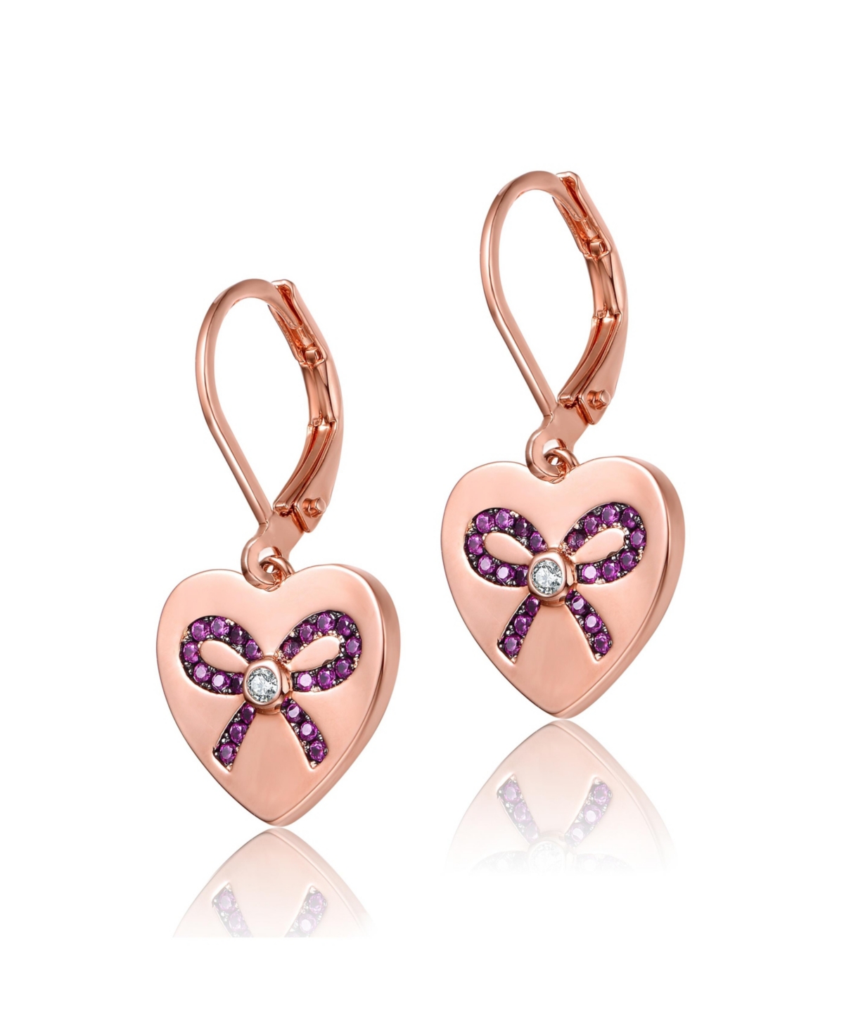 GiGiGirl Kids/Young Teens 18KGold Plated with Infinity Ribbon Paved on Heart Shaped Dangle Earrings - Rose