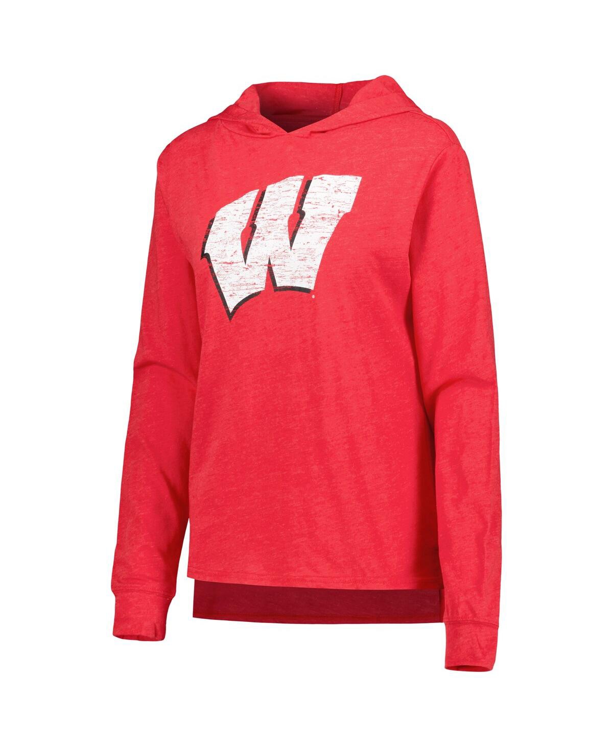 Women's Concepts SportDistressed Wisconsin Badgers Long Sleeve Hoodie T-shirt and Pants Sleep Set - Red