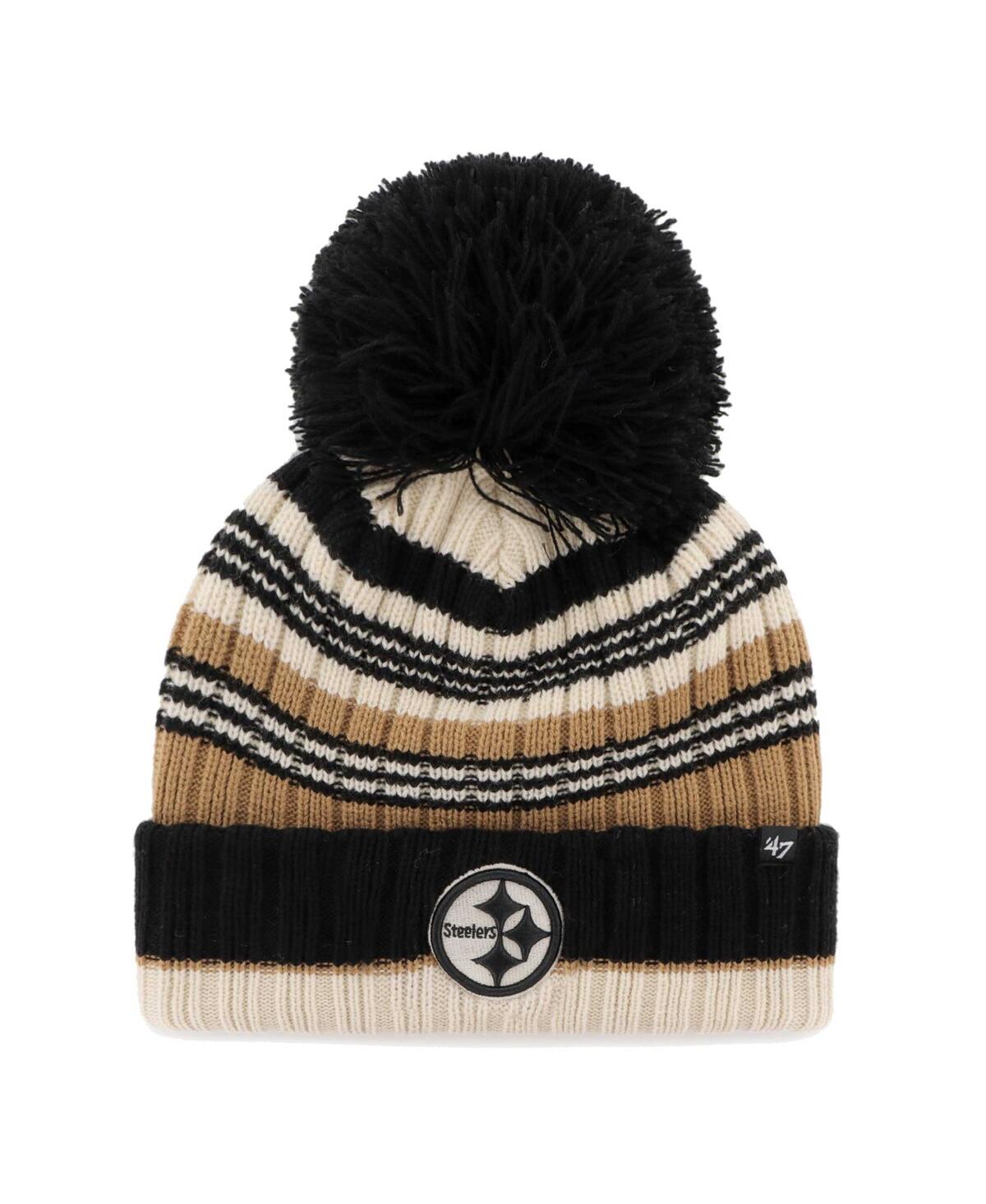 47 Brand Women's ' Natural Pittsburgh Steelers Barista Cuffed Knit Hat With Pom In Black