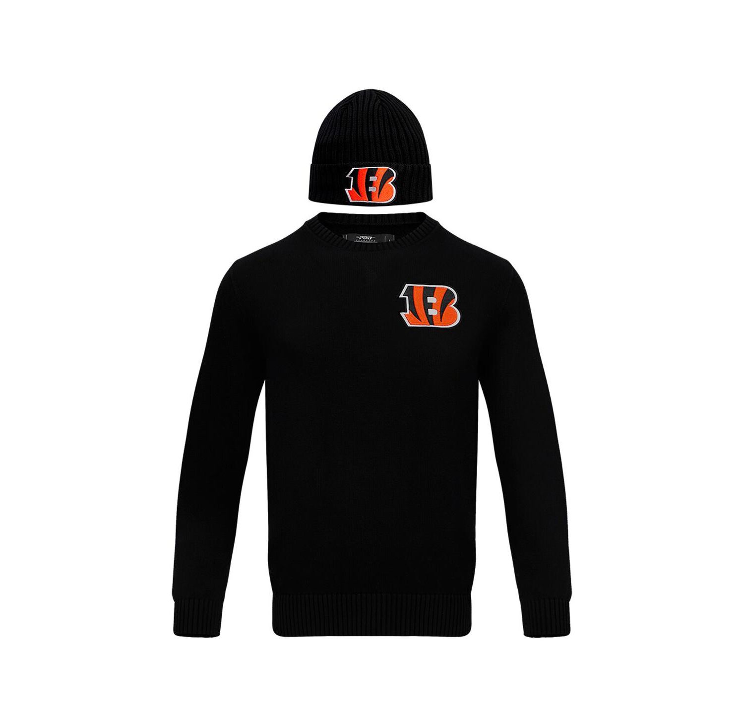 Men's Black Cincinnati Bengals Crewneck Pullover Sweater and Cuffed Knit Hat Box Gift Set