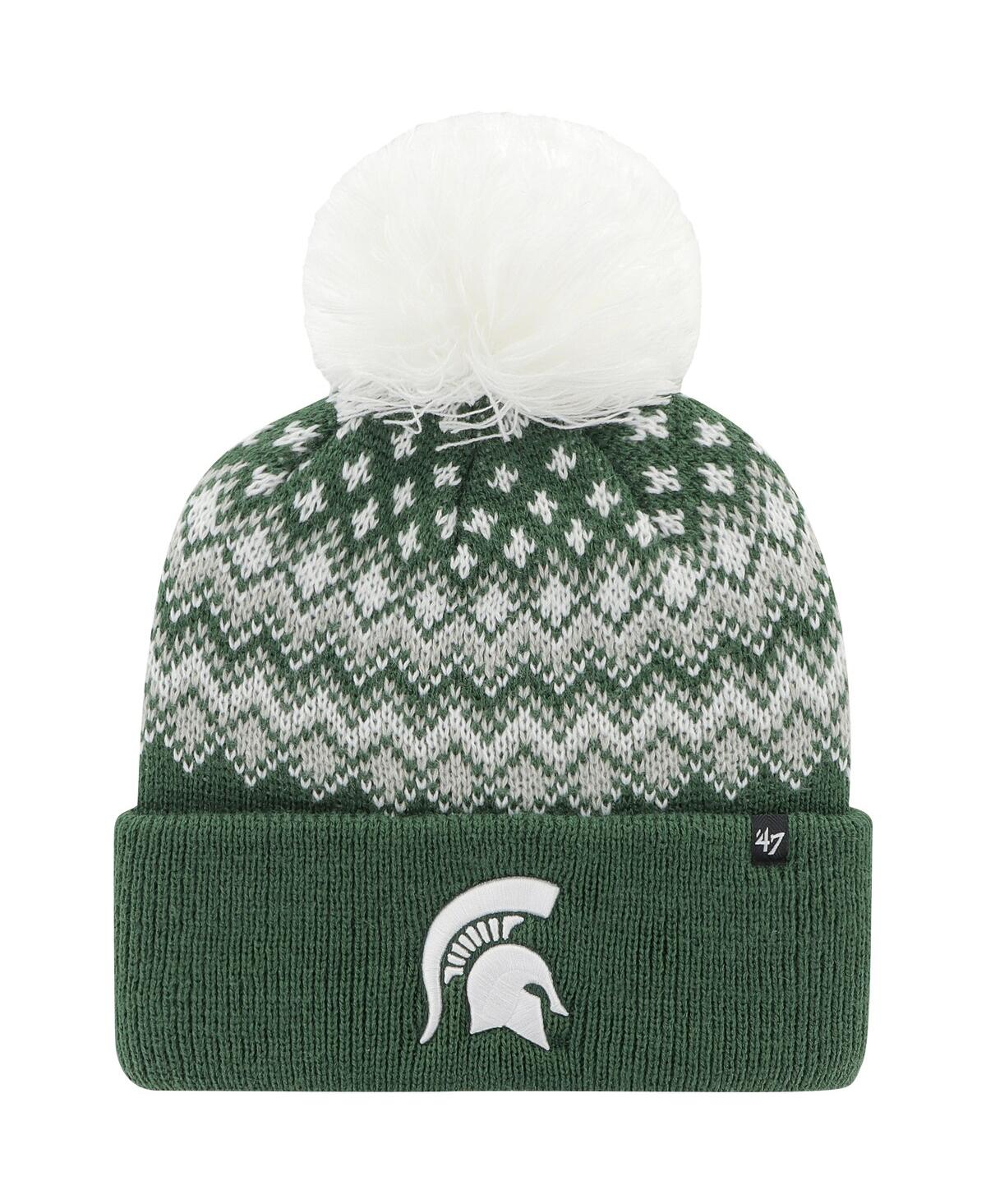 47 Brand Women's ' Green Michigan State Spartans Elsa Cuffed Knit Hat With Pom