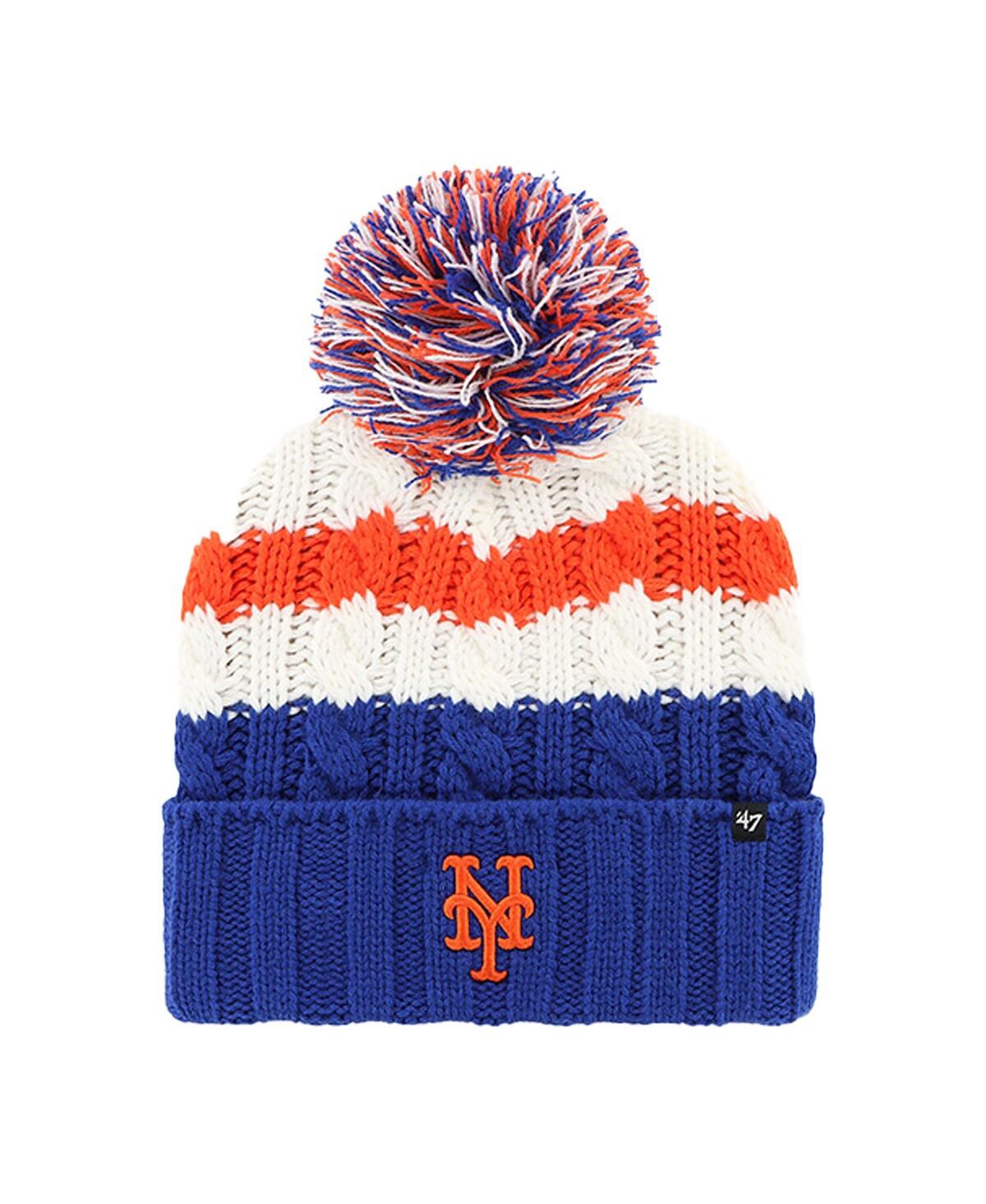 47 Brand Women's ' White, Royal New York Mets Ashfield Cuffed Knit Hat With Pom In Blue