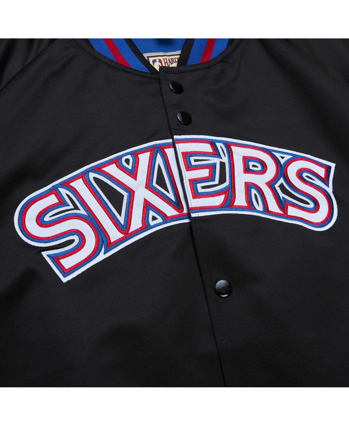 Men's Mitchell & NessPhiladelphia 76ers Hardwood Classics Throwback Wordmark Raglan Full-Snap Jacket - Black