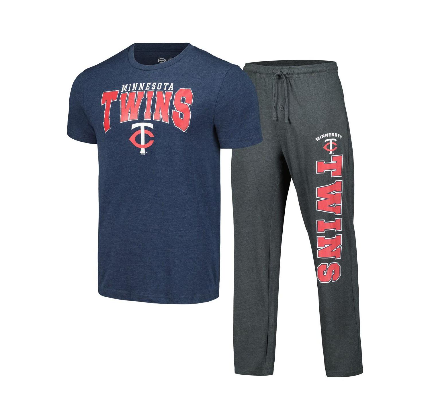 Men's Charcoal, Navy Minnesota Twins Meter T-shirt and Pants Sleep Set