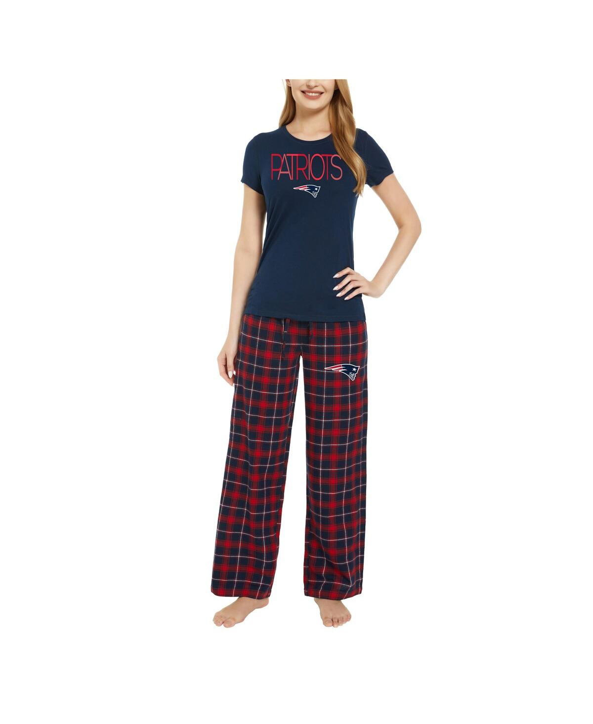 Concepts Sport Women's  Navy, Red New England Patriots Arcticâ T-shirt And Flannel Pants Sleep Set In Navy,red
