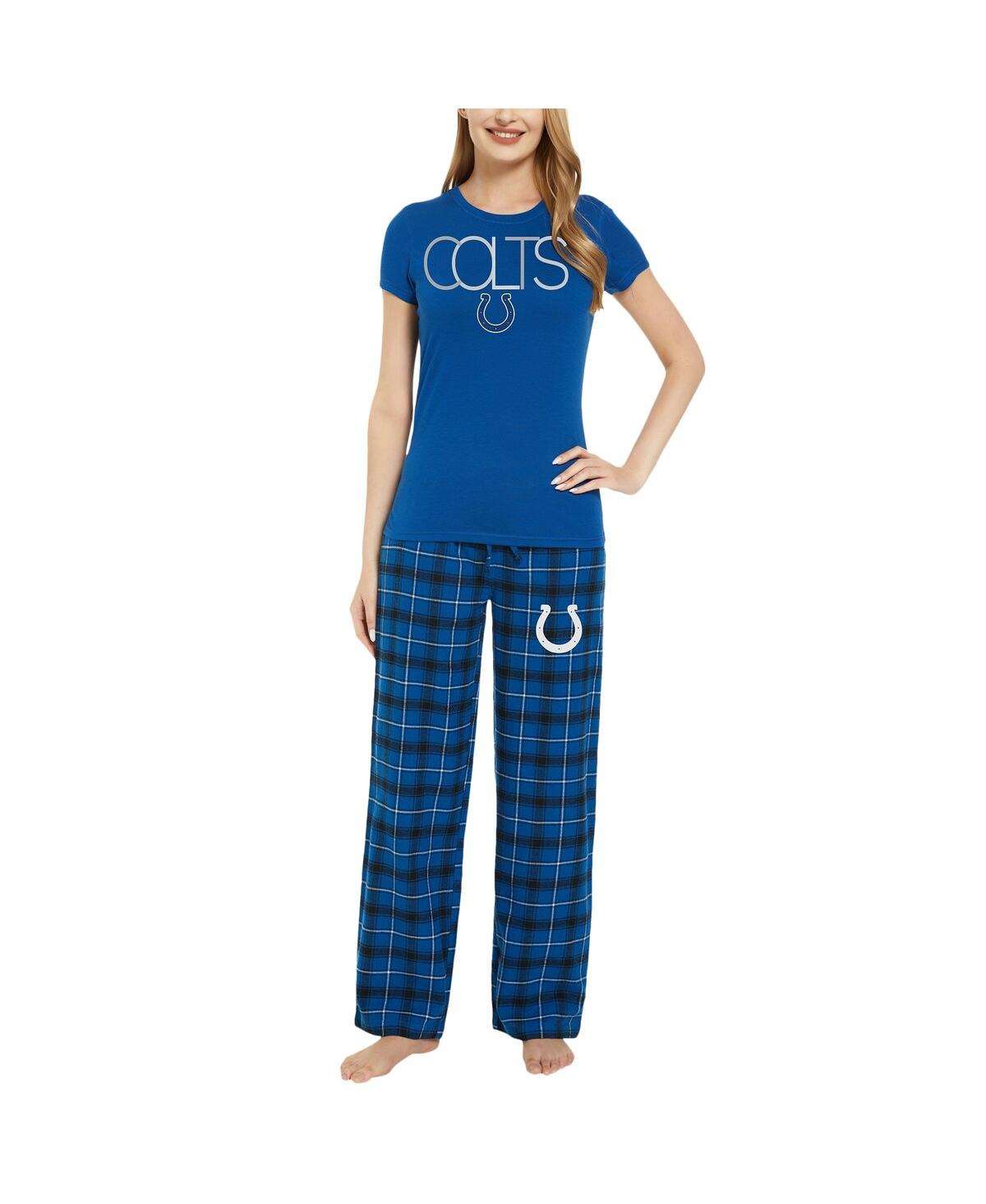 Concepts Sport Women's  Royal, Black Indianapolis Colts Arcticâ T-shirt And Flannel Pants Sleep Set In Royal,black
